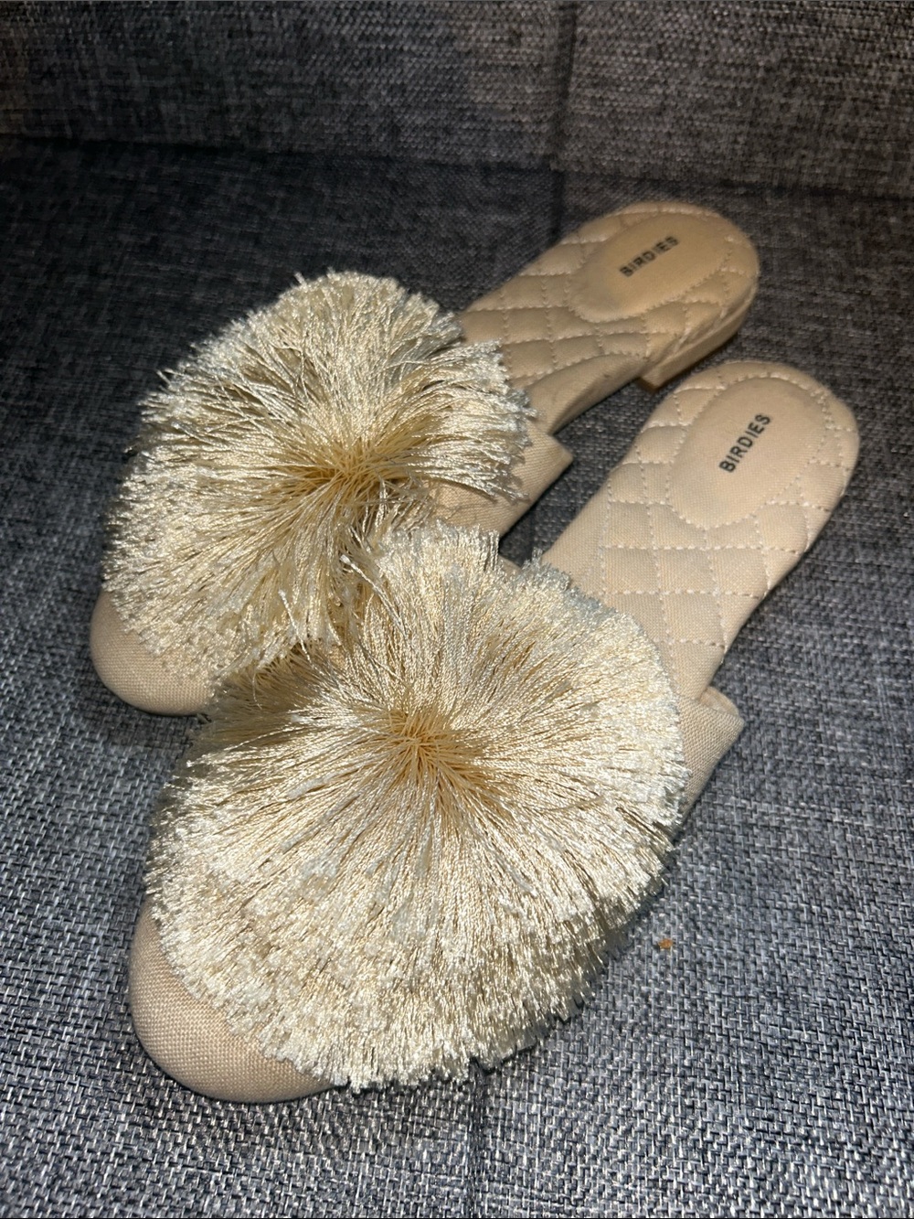 Birdies Champagne Pom Pom Slide Mules - Picture 2 of 7